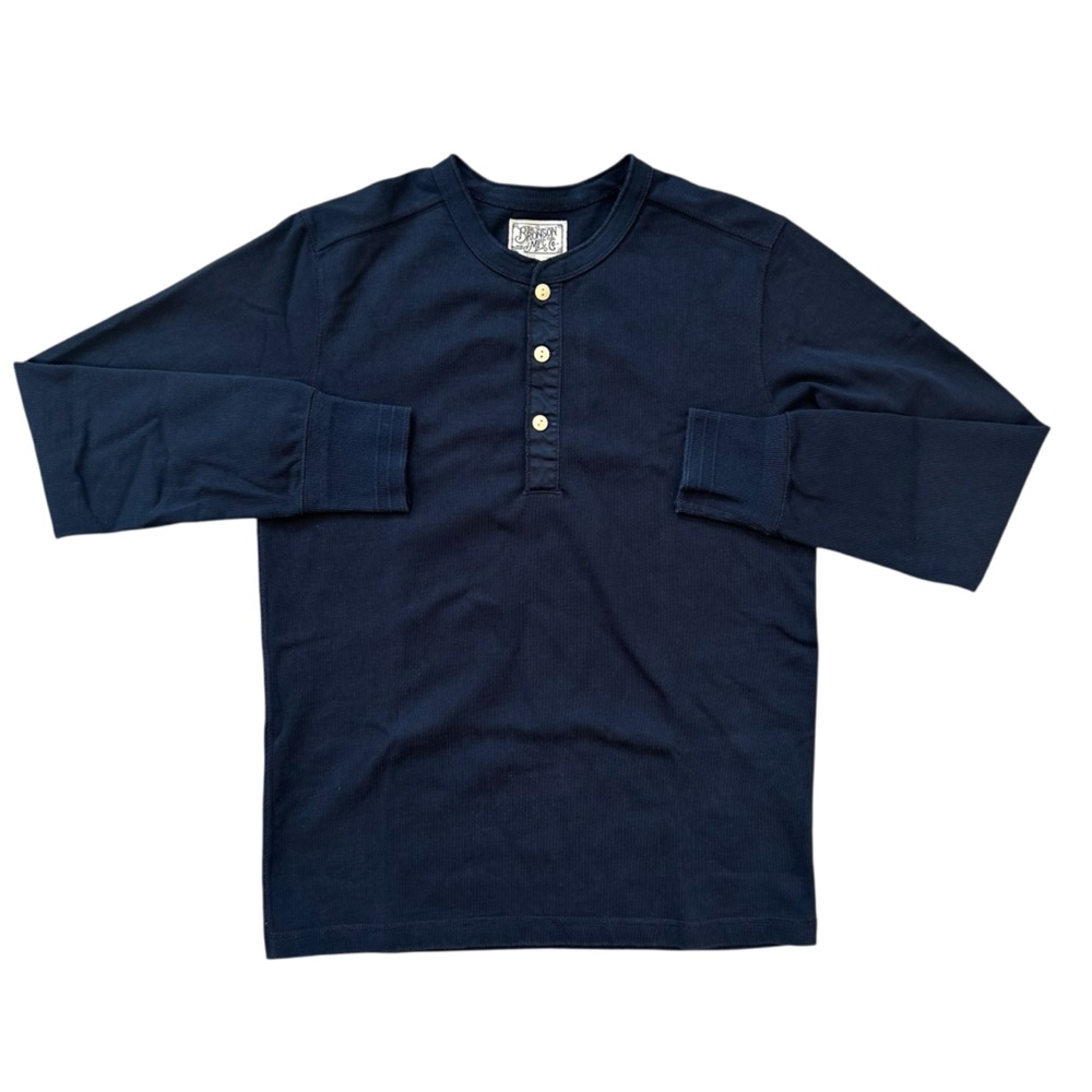 Men’s Bronson Heavyweight Navy Blue Vintage Knit Henley Shirt Size Small